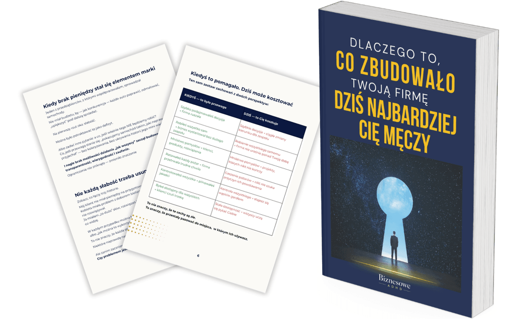 E-book „Dlaczego to, co zbudowało Twoją firmę, dziś najbardziej Cię męczy” z przykładowymi stronami