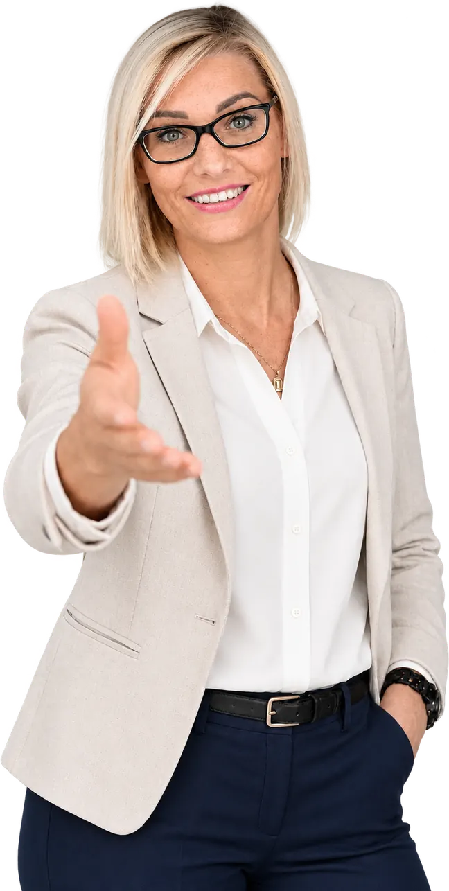 Magdalena Grochowska, doradczyni biznesowa, wyciąga dłoń na powitanie